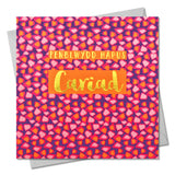Welsh Birthday Card, Penblwydd Hapus Girlfriend, text foiled in shiny gold