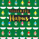 Welsh Birthday Card, Penblwydd Hapus, Footballers, text foiled in shiny gold