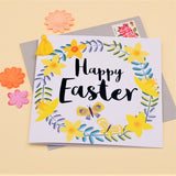 Easter Card, Daffodil Wreath, Happy Easter, Embellished with a colourful tassel