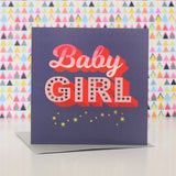 Baby Girl Card, Pink with gold stars and gold foil