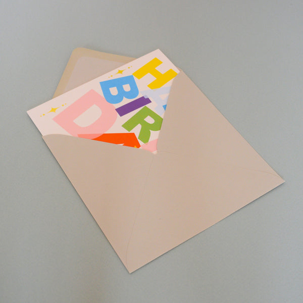 Birthday Card, Scattered letters with stars and gold foil