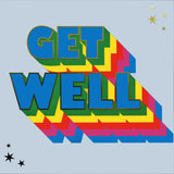 Get Well Card, Rainbow block letters and stars, with gold foil