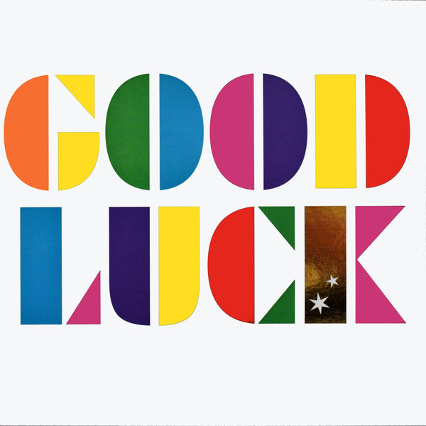 Good Luck Card, Rainbow stencil letters, with gold foil