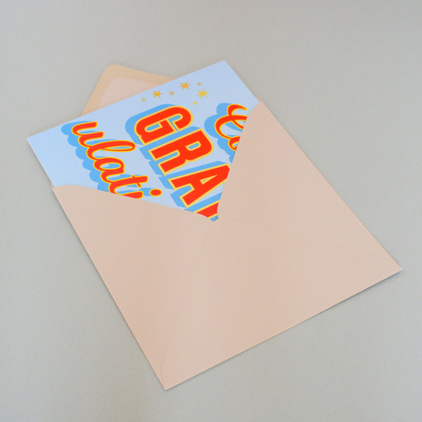 Graduation Card, Con-GRAD-ulations, Red block letters, with gold foil