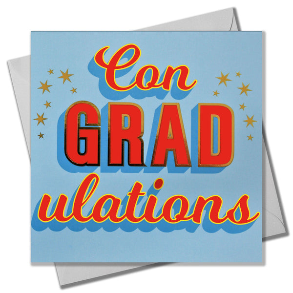 Graduation Card, Con-GRAD-ulations, Red block letters, with gold foil