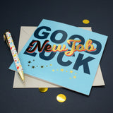 New Job Card, Good Luck in your New Job, Blue with stars and gold foil