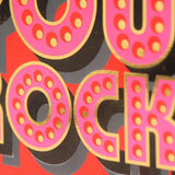 Valentine's Day Card, You Rock, text foiled in shiny gold