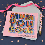 Mother's Day Card, Mum You Rock, text foiled in shiny gold