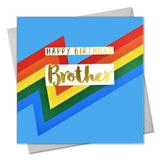 Birthday Card, Brother, Blue Colour Bolts, text foiled in shiny gold