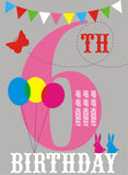 Birthday Card, Pink Age 6, 6th Birthday, Hip Hip Hooray
