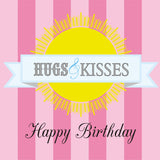 Birthday Card, Sun and Pink Stripes, Hugs and Kisses Happy Birthday