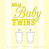 Baby Card, Yellow Stripes, Hello Baby Twins