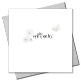 Sympathy Card, Sorry Thinking of you, White Flowers fabric butterfly Embellished
