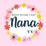 Mother's Day Card, Pink Flowers, Nana, Embellished with colourful pompoms