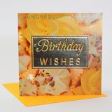 Birthday Card, Yellow Cakes, Birthday Wishes, Embossed and Foiled text