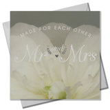 Wedding Card, White Peonie, Mr and Mrs , Embossed and Foiled text