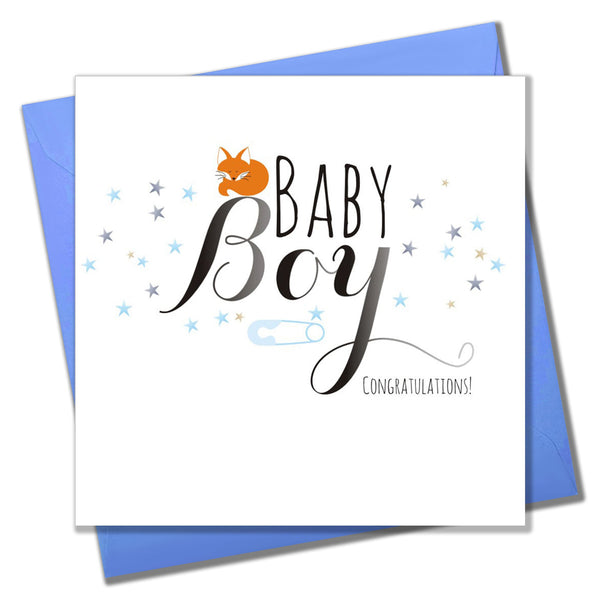Baby Card, Sleeping Fox, Baby Boy Congratulations