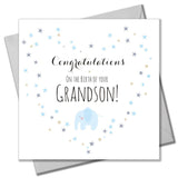 Baby Card, Blue Elephant and Heart, Birth of Grandson