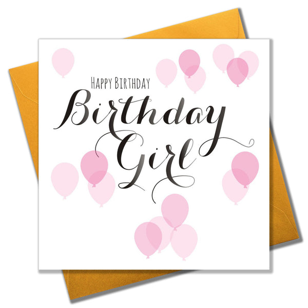 Birthday Card, Pink Balloons, Happy Birthday Birthday Girl