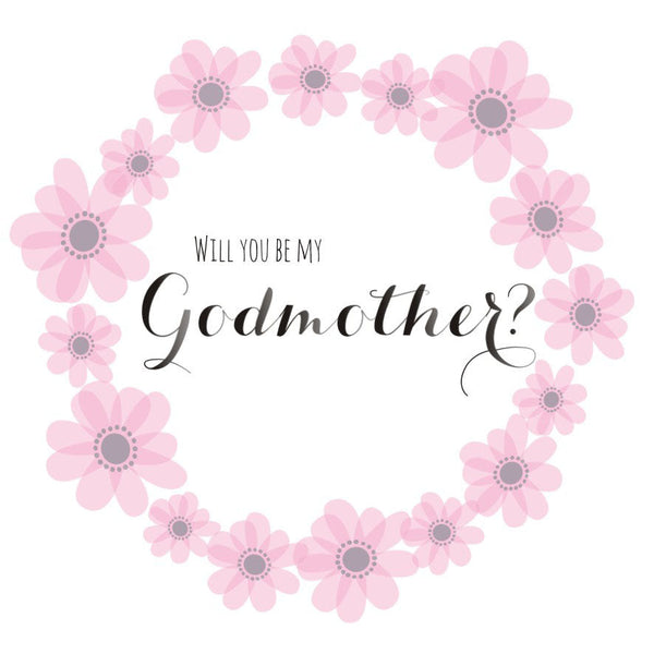 Religious Occassions Card, Pink Flowers, Will you be my Godmother?