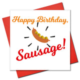 Birthday Card, Hello Sausage, Embellished with colourful pompoms
