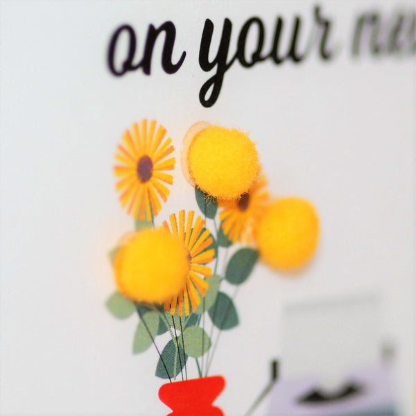 New Job Congratulations Card, 9-5 Dolly, Embellished with colourful pompoms