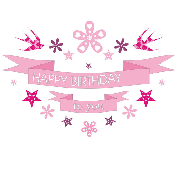 Birthday Card, Pink Banner, Happy Birthday to you