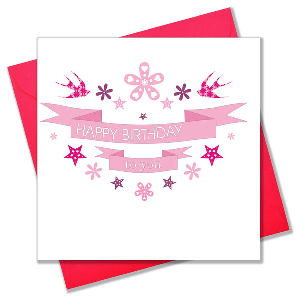 Birthday Card, Pink Banner, Happy Birthday to you