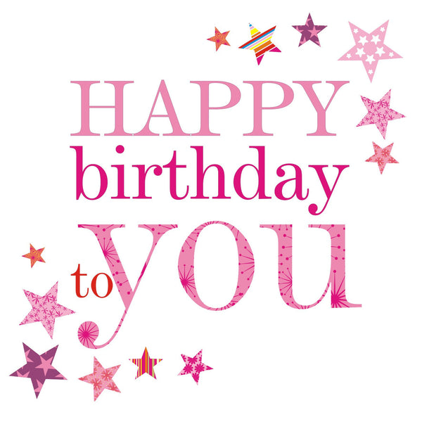 Birthday Card, Pink Stars, Happy Birthday to you