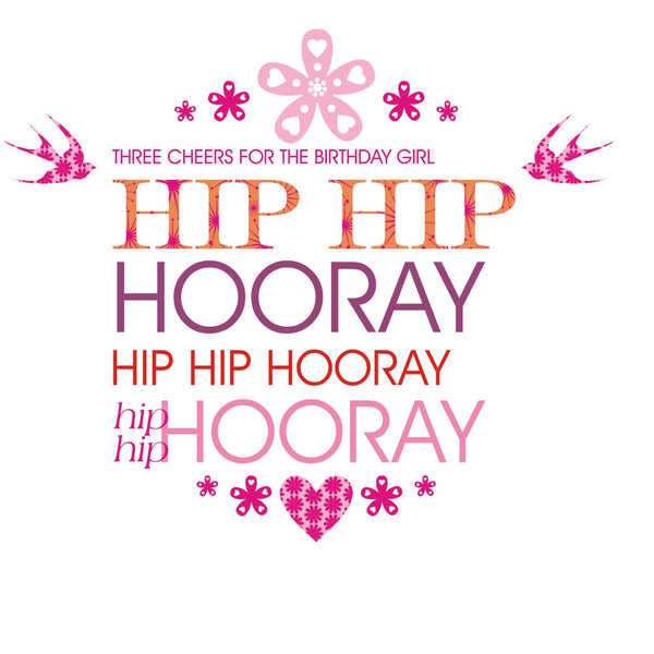 Birthday Card, Pink Heart, three cheers for the birthday girl!