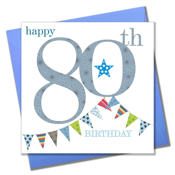 Birthday Card, Blue Age 80, Happy 80th Birthday