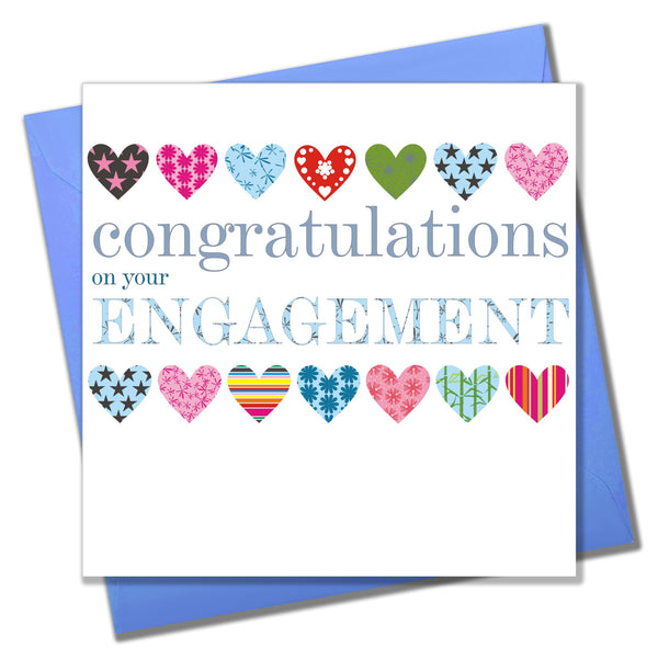 Wedding Card, Patterned Hearts, Congratulations on your Engagement