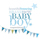 Baby Card, Blue Bunting, Beautiful bouncing brand new Baby Boy