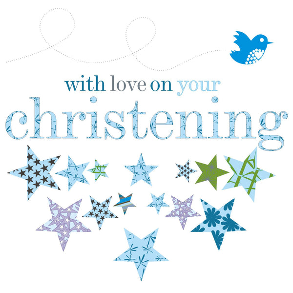 Baby Card, Blue Stars, with love on your Christening