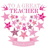 Thank You Card, Pink Stars, To a Great Teacher