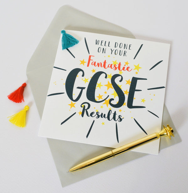 GCSE Exam Congratulations Card, Stars, Embellished with a colourful tassel
