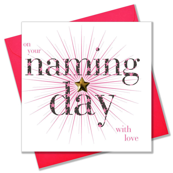 Baby Naming Card, Pink Stars, Embellished with a shiny padded star