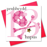 Welsh Birthday Card, Penblwydd Hapus, Age 13 Girl, padded star embellished