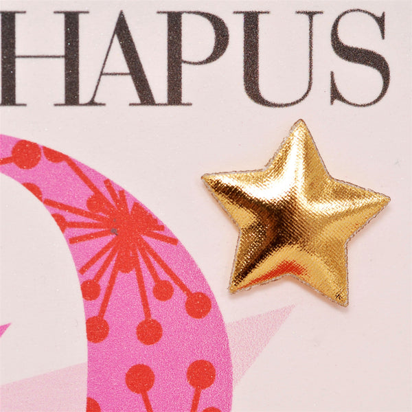 Welsh Birthday Card, Penblwydd Hapus, Age 18 Girl, padded star embellished