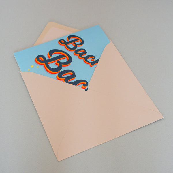 Welsh Baby Boy Card, Bachgen Bach, Slanted script, with gold foil