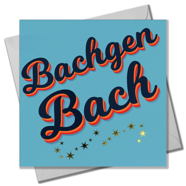 Welsh Baby Boy Card, Bachgen Bach, Slanted script, with gold foil