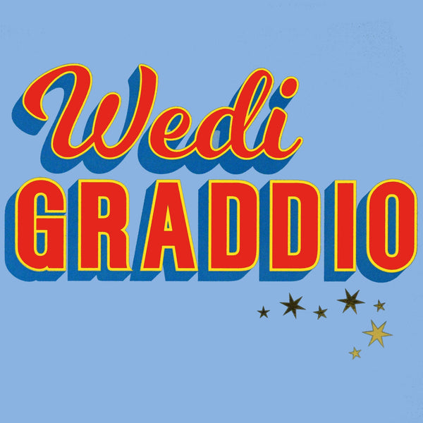 Welsh Graduation Card, Wedi Graddio, Red block letters, with gold foil