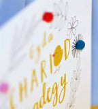 Welsh Easter Card, Pasg Hapus, Chick and Wreath, Pompom Embellished