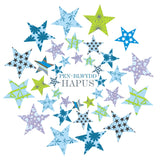 Welsh Birthday Card, Penblwydd Hapus, Circle Stars, Happy Birthday