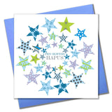 Welsh Birthday Card, Penblwydd Hapus, Circle Stars, Happy Birthday