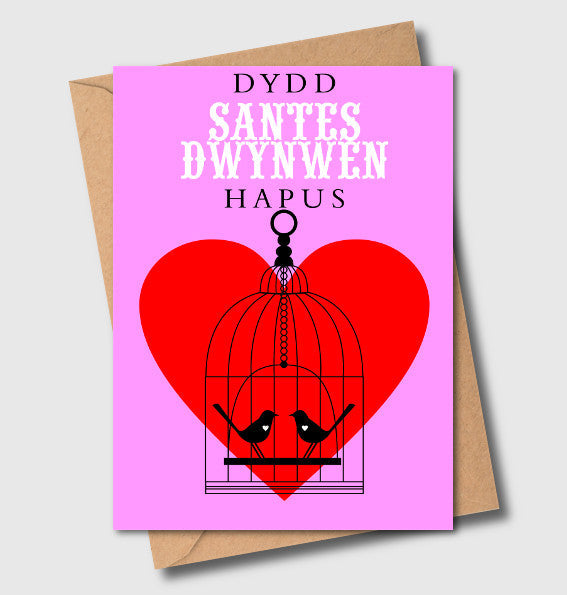 Welsh Valentine's Day Card, Love Birds, Happy Valentine's Day