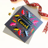Welsh Christmas Card, Cariad, Love Bright Holly, text foiled in shiny gold