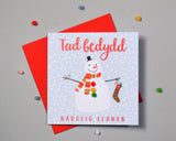 Welsh Godfather Christmas Card, Nadolig Llawen Tad Bedydd, Pompom Embellished