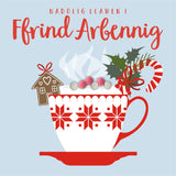 Welsh Friend Christmas Card, Nadolig Llawen, xmas Cappuccino, Pompom Embellished