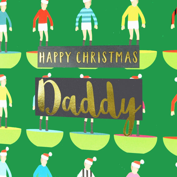 Christmas Card, Daddy Subuteo and Santa hats, text foiled in shiny gold